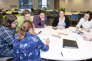 A few of us working on a problem in the Active Learning Environment (ALE). We usually have tutorials here and work on problems at the round tables.