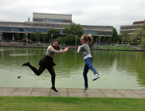 Myself and my friend Jessica enjoying our intro to UCD 