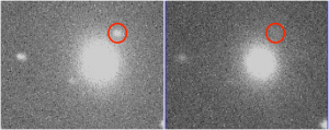 The Gravitational Wave event was detected on August 18th (left) and faded until it is almost unobservable on August 22nd (right).